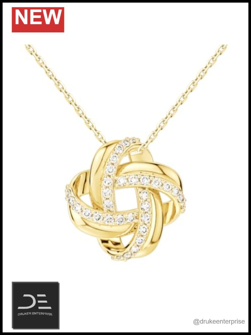 Sterling Silver Love Knot Pendant Necklace 18 Inch 14K Gold Plated